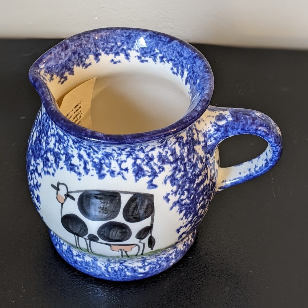 NWOB Molly Dallas Spatterware Handle Creamer Pitcher